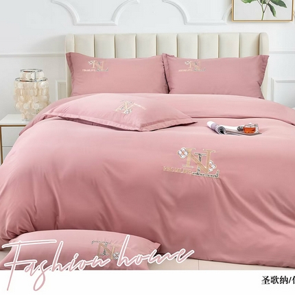 优纤家纺 2024新款亲肤舒适绣花四件套-圣歌纳 圣歌纳-仙女粉