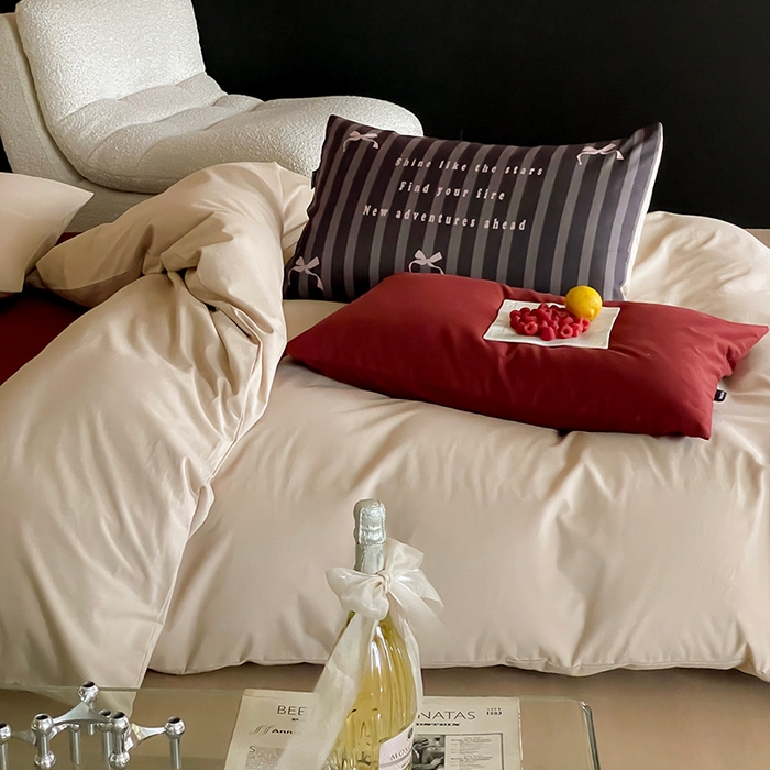 91家纺网 家纺一手货源 找家纺 （总）圆岛家纺 2024秋冬新款纯色孟菲斯博主风时尚全棉磨毛五件套