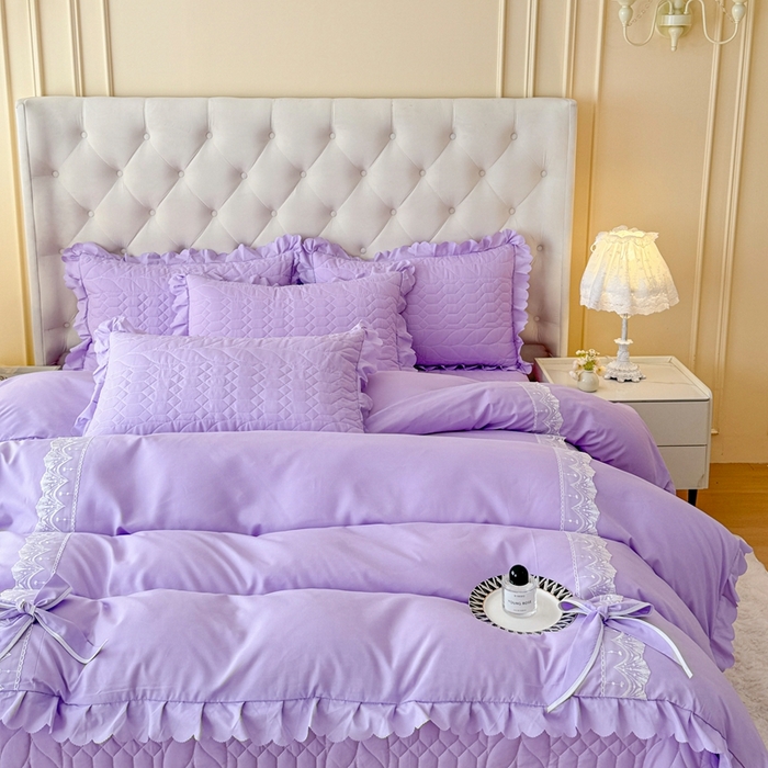 91家纺网 家纺一手货源 找家纺 金米诺 2024新款水洗磨毛床盖四件套 香芋紫