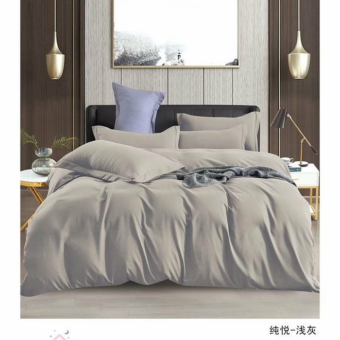 91家纺网 家纺一手货源 找家纺 优纤家纺 2024新款亲肤舒适纯色四件套-纯悦 纯悦-浅灰