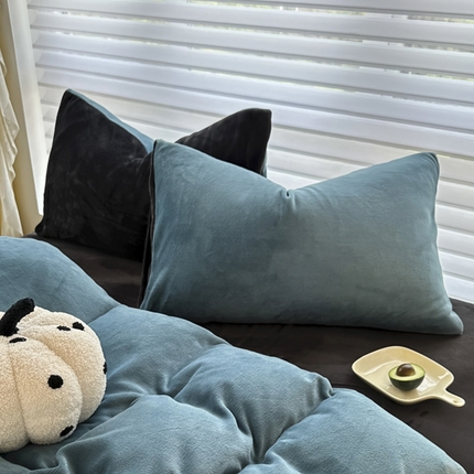 91家纺网 家纺一手货源 找家纺 （总）觅妮家纺 2025新款全消光200g简约高克重秋冬加厚双拼牛奶绒单枕套直播