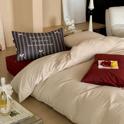 （总）圆岛家纺 2024秋冬新款纯色孟菲斯博主风时尚全棉磨毛五件套