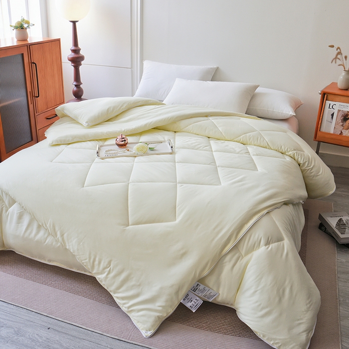 91家纺网 家纺一手货源 找家纺 德芙家纺 2024新款德芙双胎被被拉链款磨毛斜格二合一子母被被子被芯 斜格-米黄