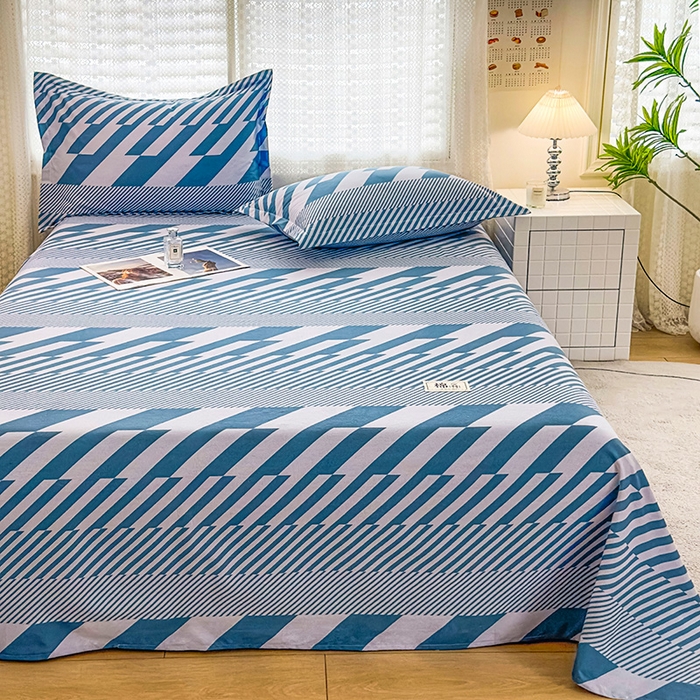 91家纺网 家纺一手货源 找家纺 丝芙妮家居（原乐视家纺） 2024新款全棉磨毛多规格AB版单品套件系列（第二波）--单床单及三件套 卡曼-蓝