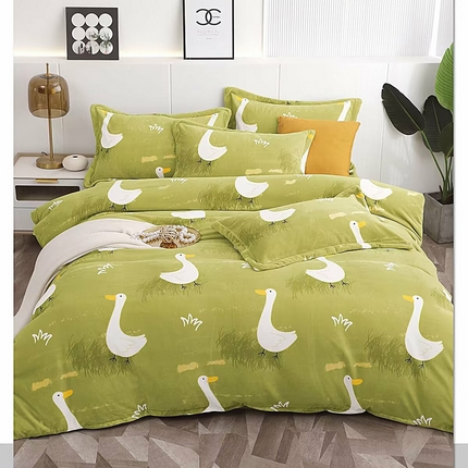 优纤家纺 2024新款加厚保暖牛奶绒印花四件套 绒呱呱-绿