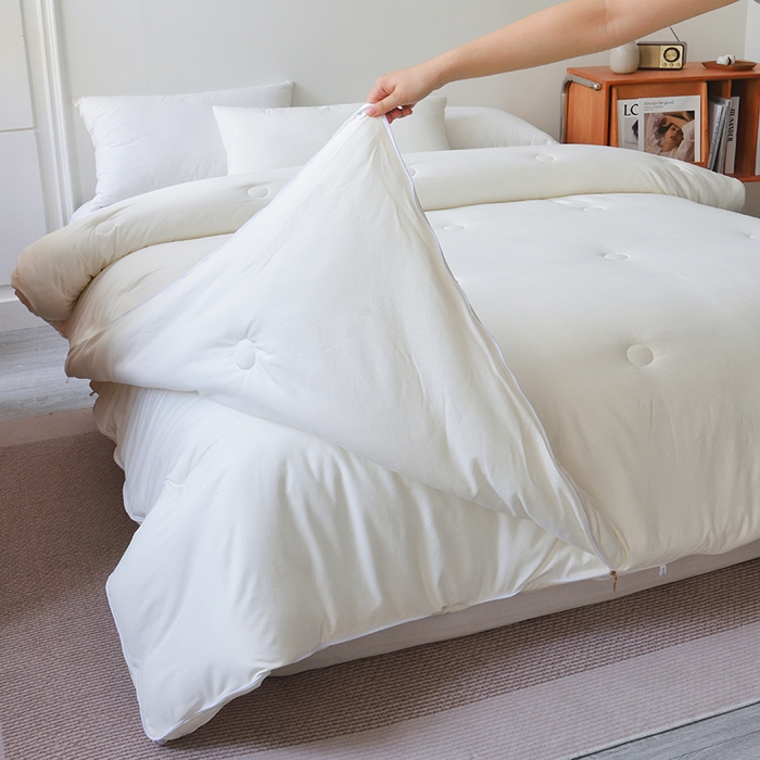 91家纺网 家纺一手货源 找家纺 德芙家纺 2024新款德芙双胎被被拉链款暖绒提花二合一子母被被子被芯 碱米白