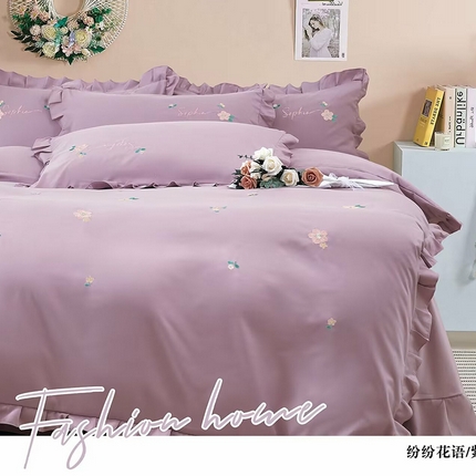 91家纺网 家纺一手货源 找家纺 优纤家纺 2024新款亲肤舒适四件套-缤纷花语 缤纷花语-紫丁香