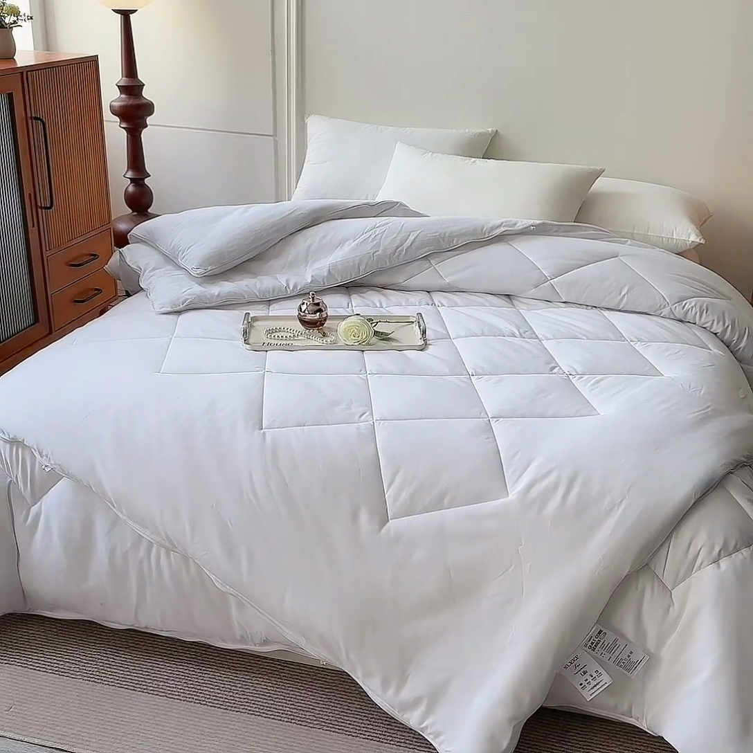 91家纺网 家纺一手货源 找家纺 德芙家纺 2024新款德芙双胎被被拉链款磨毛斜格二合一子母被被子被芯 斜格-白色