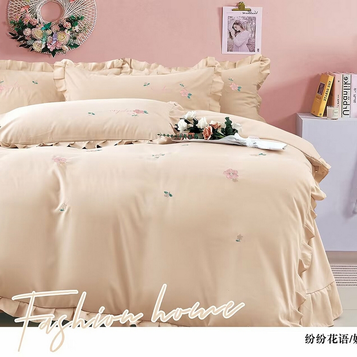91家纺网 家纺一手货源 找家纺 优纤家纺 2024新款亲肤舒适四件套-缤纷花语 缤纷花语-奶油玉