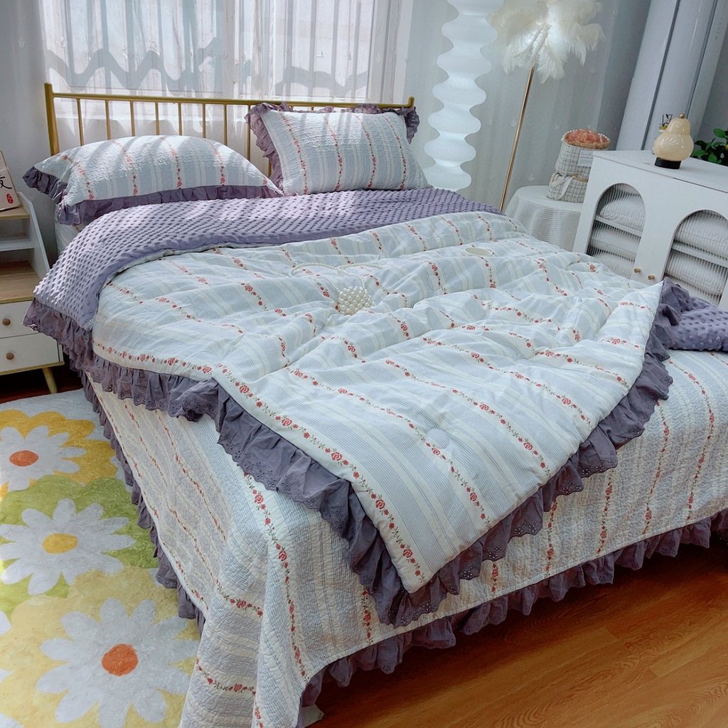 91家纺网 家纺一手货源 找家纺 暖居 2024暖居韩版纯棉豆豆被高温砂洗床盖四件套同款全棉被套白兰地