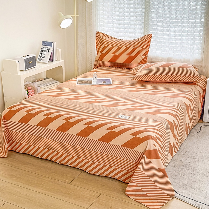 91家纺网 家纺一手货源 找家纺 丝芙妮家居（原乐视家纺） 2024新款全棉磨毛多规格AB版单品套件系列（第二波）--单床单及三件套 卡曼-橙