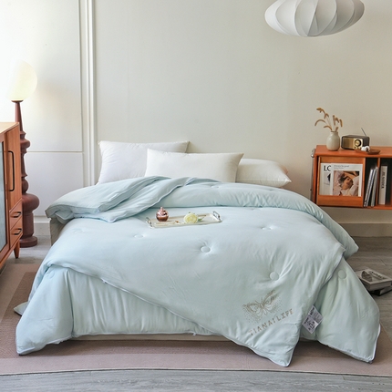 德芙家纺 2024新款德芙双胎被被拉链款暖绒提花二合一子母被被子被芯 椰奶蓝
