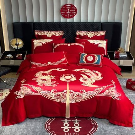 91家纺网 家纺一手货源 找家纺 （总）用心 2024年新款双面磨毛绣花婚庆四件套