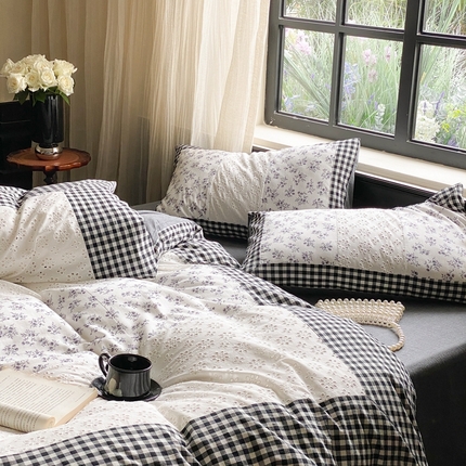 旷野 2023新款水洗棉-微甜小柏丽四件套 棚拍 经典黑