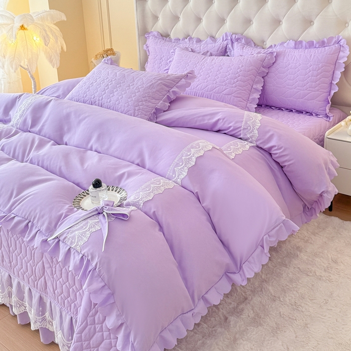 91家纺网 家纺一手货源 找家纺 金米诺 2024新款水洗磨毛床盖四件套 香芋紫