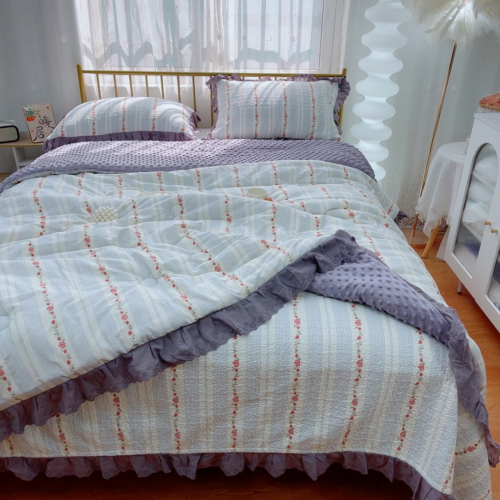 91家纺网 家纺一手货源 找家纺 暖居 2024暖居韩版纯棉豆豆被高温砂洗床盖四件套同款全棉被套白兰地