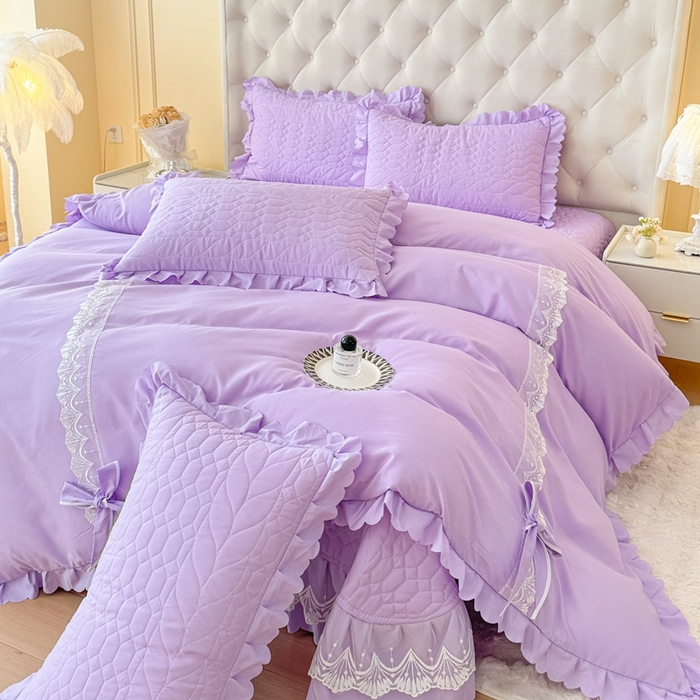 91家纺网 家纺一手货源 找家纺 金米诺 2024新款水洗磨毛床盖四件套 香芋紫