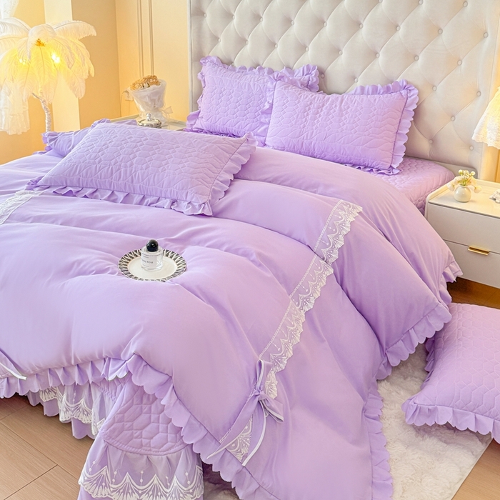 91家纺网 家纺一手货源 找家纺 金米诺 2024新款水洗磨毛床盖四件套 香芋紫