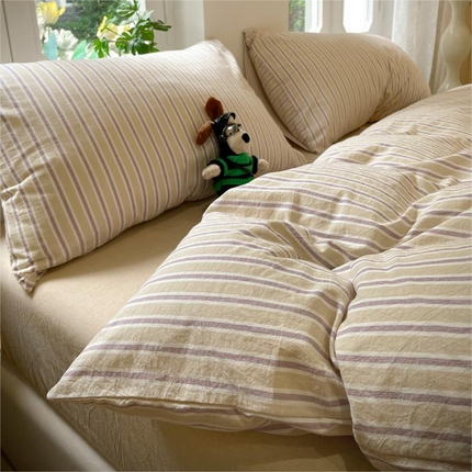 91家纺网 家纺一手货源 找家纺 （总）欣晴家纺 2024新款软糯亲肤云朵棉无印风条格水洗棉三件套四件套