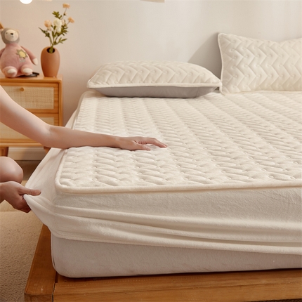 91家纺网 家纺一手货源 找家纺 （总）布卢姆床垫 2025新款牛奶绒抗菌夹棉床笠--南枝系列