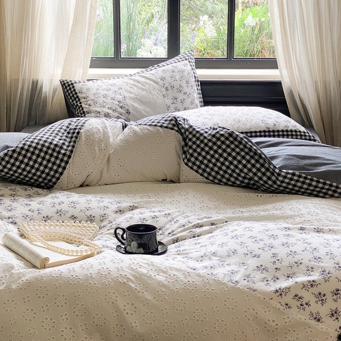 91家纺网 家纺一手货源 找家纺 （总）旷野 2023新款水洗棉-微甜小柏丽四件套 棚拍