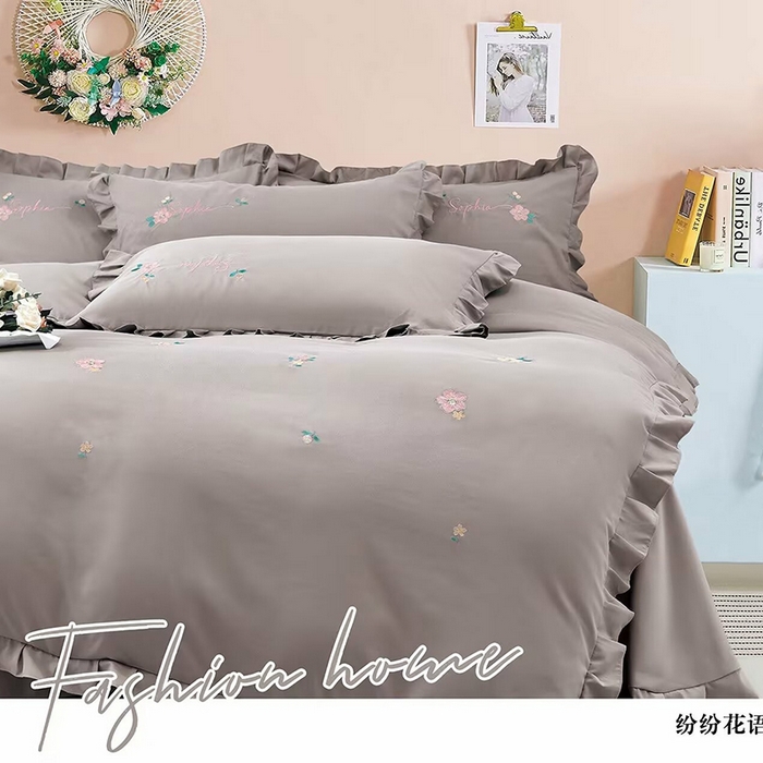 91家纺网 家纺一手货源 找家纺 优纤家纺 2024新款亲肤舒适四件套-缤纷花语 缤纷花语-卡其