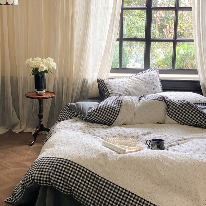 91家纺网 家纺一手货源 找家纺 （总）旷野 2023新款水洗棉-微甜小柏丽四件套 实拍