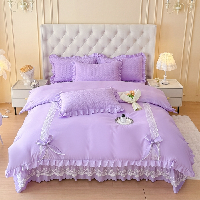 91家纺网 家纺一手货源 找家纺 金米诺 2024新款水洗磨毛床盖四件套 香芋紫