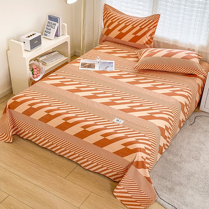 91家纺网 家纺一手货源 找家纺 丝芙妮家居（原乐视家纺） 2024新款全棉磨毛多规格AB版单品套件系列（第二波）--单床单及三件套 卡曼-橙