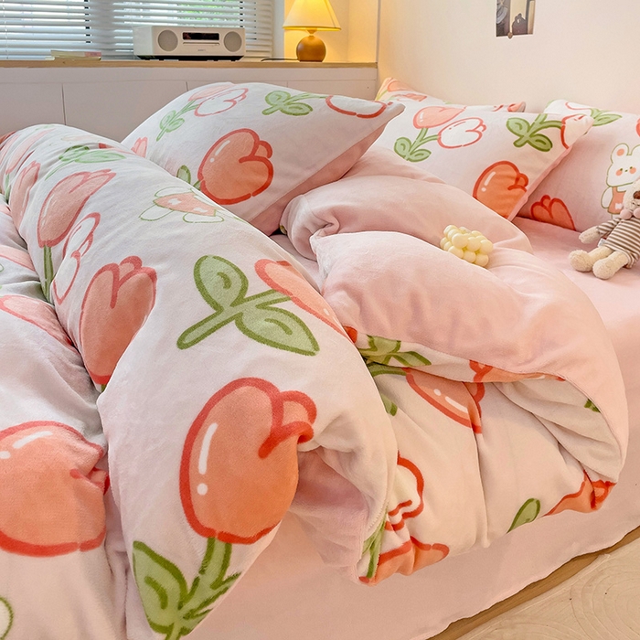 91家纺网 家纺一手货源 找家纺 西引力 2024新款加厚小清新牛奶绒四件套床单款床笠款单被套爆款 幸运兔