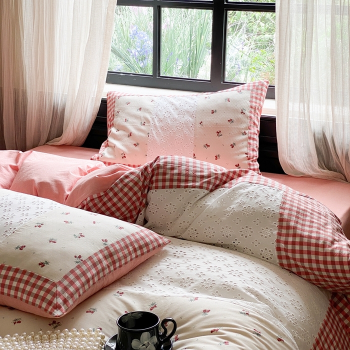 91家纺网 家纺一手货源 找家纺 旷野 2023新款水洗棉-微甜小柏丽四件套 实拍 奶昔粉