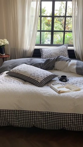 91家纺网 家纺一手货源 找家纺 （总）旷野 2023新款水洗棉-微甜小柏丽四件套 棚拍