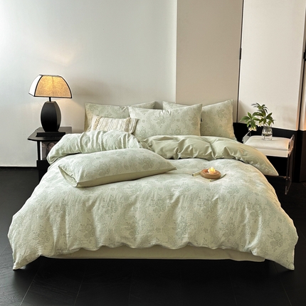 典曼家纺 2024秋冬新款A类三层纱加厚磨毛大提花四件套 玫瑰面纱-绿