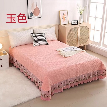 91家纺网 家纺一手货源 找家纺 悦织湾家纺 2025新款纯色色织牛奶绒夹棉床盖双层蕾丝花边床裙床盖轻奢时尚床品直播电商热销款外贸跨境新品 玉色