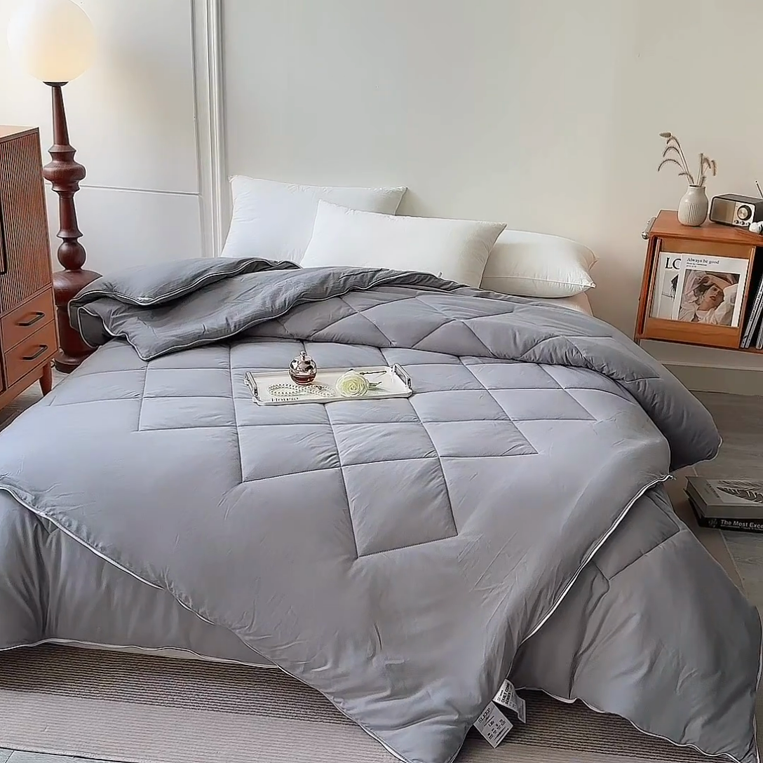 91家纺网 家纺一手货源 找家纺 德芙家纺 2024新款德芙双胎被被拉链款磨毛斜格二合一子母被被子被芯 斜格-灰