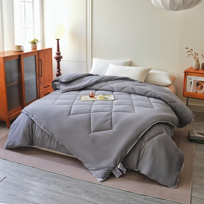 91家纺网 家纺一手货源 找家纺 德芙家纺 2024新款德芙双胎被被拉链款磨毛斜格二合一子母被被子被芯 斜格-灰