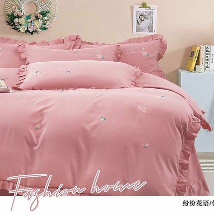 91家纺网 家纺一手货源 找家纺 优纤家纺 2024新款亲肤舒适四件套-缤纷花语 缤纷花语-仙女粉