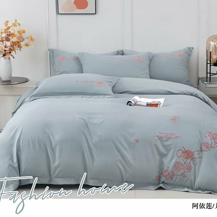 91家纺网 家纺一手货源 找家纺 优纤家纺 2024新款亲肤舒适绣花四件套-阿依莲 阿依莲-月光蓝