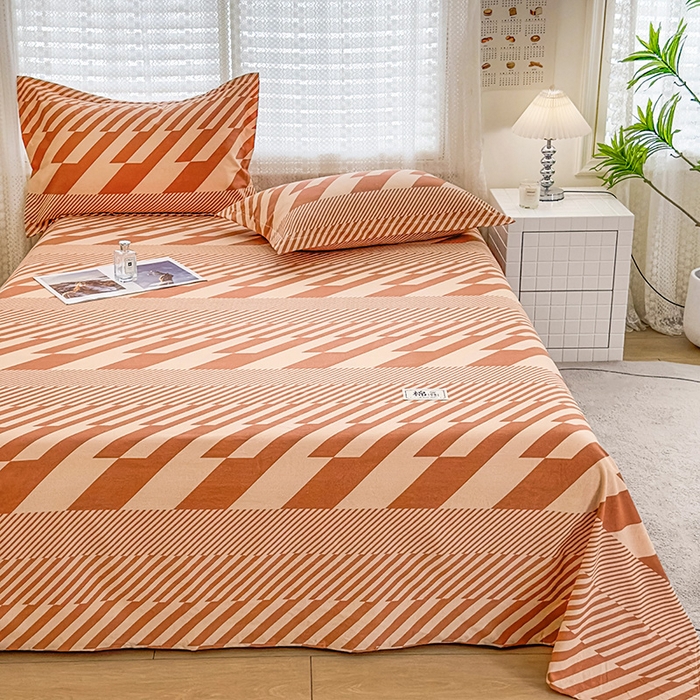 91家纺网 家纺一手货源 找家纺 丝芙妮家居（原乐视家纺） 2024新款全棉磨毛多规格AB版单品套件系列（第二波）--单床单及三件套 卡曼-橙