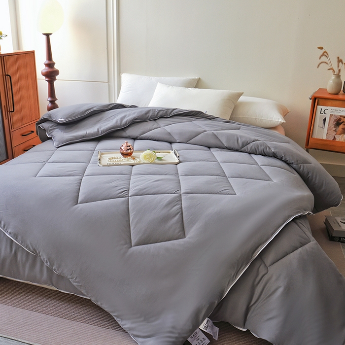 91家纺网 家纺一手货源 找家纺 德芙家纺 2024新款德芙双胎被被拉链款磨毛斜格二合一子母被被子被芯 斜格-灰