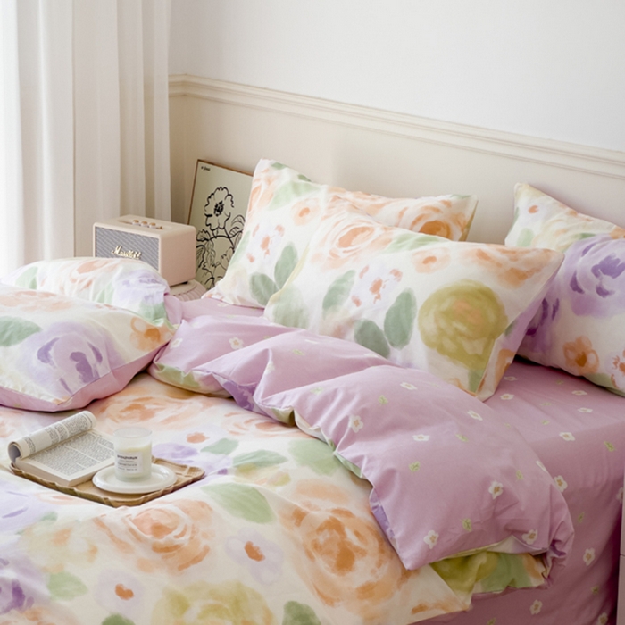 91家纺网 家纺一手货源 找家纺 2024新款印花小清新全棉四件套 莫奈印象