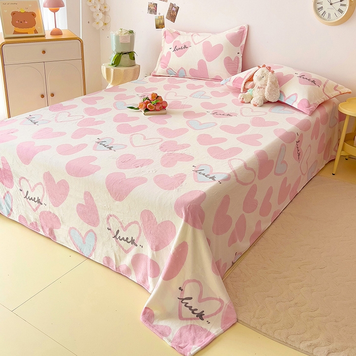 91家纺网 家纺一手货源 找家纺 大柏树 2025新款A类高克重亲肤舒适牛奶绒印花四件套-单床单可定制 若凡-粉