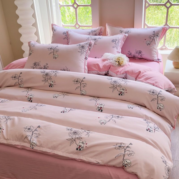 91家纺网 家纺一手货源 找家纺 禧多家纺 2024新款亲肤云锦棉四件套 卡拉-粉