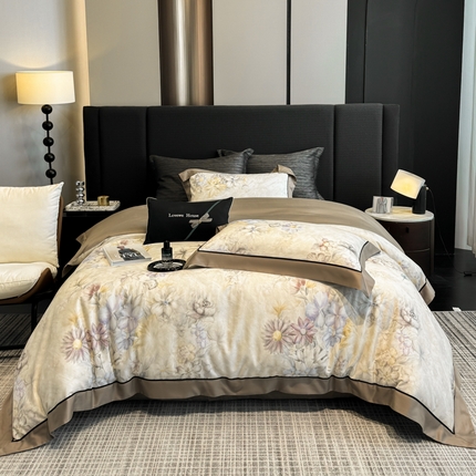 91家纺网 家纺一手货源 找家纺 若未家居 LOVEWE HOUSE 2025新款秋冬50支轻磨毛天丝磨毛数码印花四件套-可颂（控价券后不低于378） 可颂-浅咖