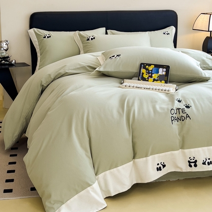 91家纺网 家纺一手货源 找家纺 （总）席世家 2024新款熊猫宝贝系列全棉磨毛四件套