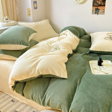 91家纺网 家纺一手货源 找家纺 寐眠 新款牛奶绒纯色双拼四件套-风格二 丛林秘境