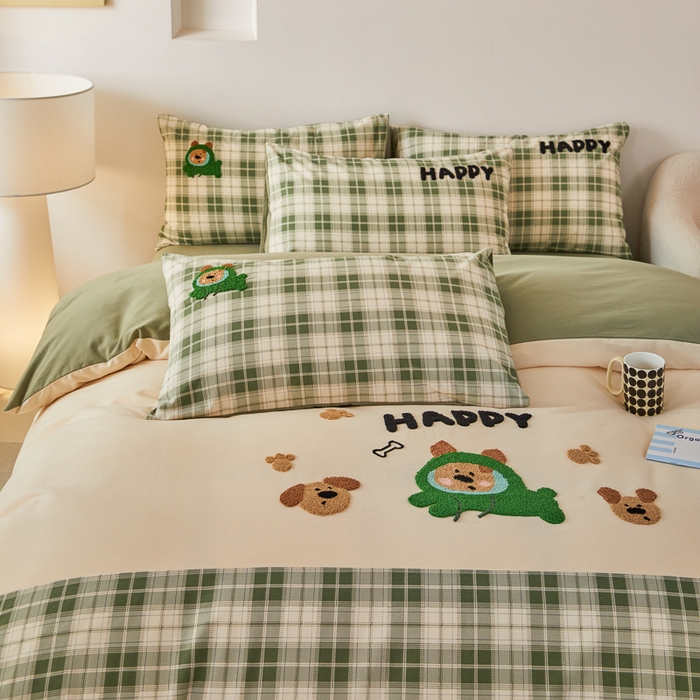 91家纺网 家纺一手货源 找家纺 怡家居 2024秋冬新款全棉磨毛绣花四件套 快乐熊仔