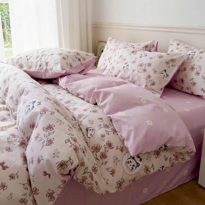 91家纺网 家纺一手货源 找家纺 2024新款印花小清新全棉四件套 露西庄园