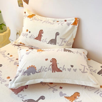 大柏树 2025新款A类高克重亲肤舒适牛奶绒印花四件套-单枕套可定制 小恐龙