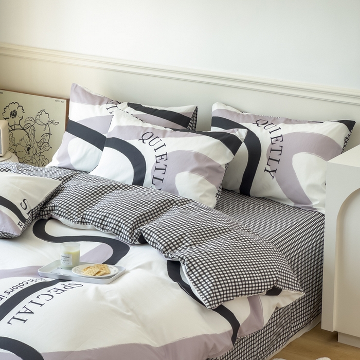 91家纺网 家纺一手货源 找家纺 2024新款印花小清新全棉四件套 时尚空间